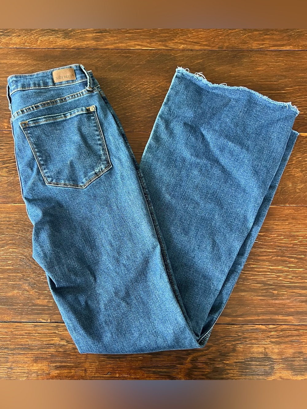 Judy Blue Flare Jeans Medium Wash Raw Hem Size 11/30 JB88611 High Waist